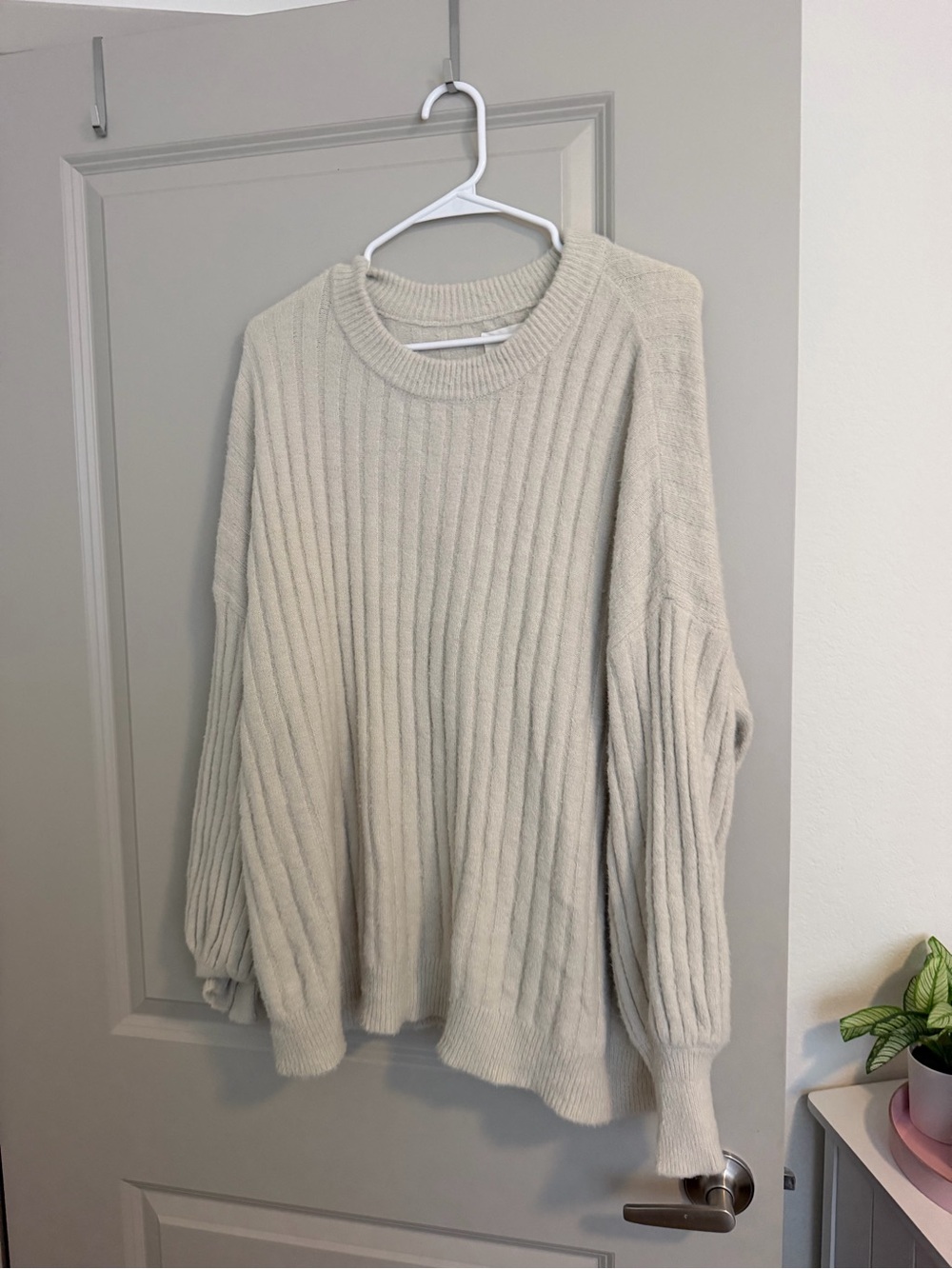 aerie Oversized Ribbed Crewneck Sweater - Cream